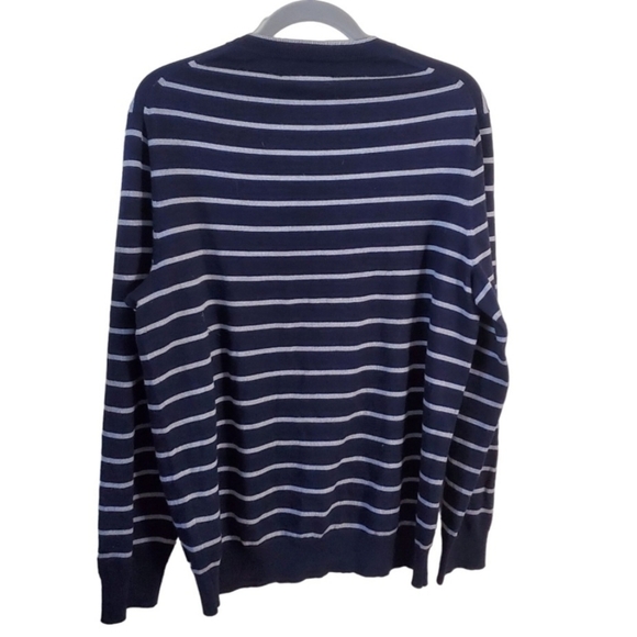 Banana Republic X Baruffa Italian Merino Wool Navy Gray Striped Sweater Size L - Picture 7 of 8